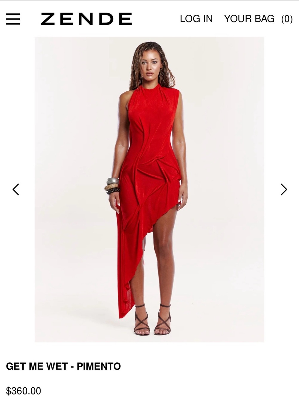 Zende Get Me Wet Pimento Asymmetrical Red Dress